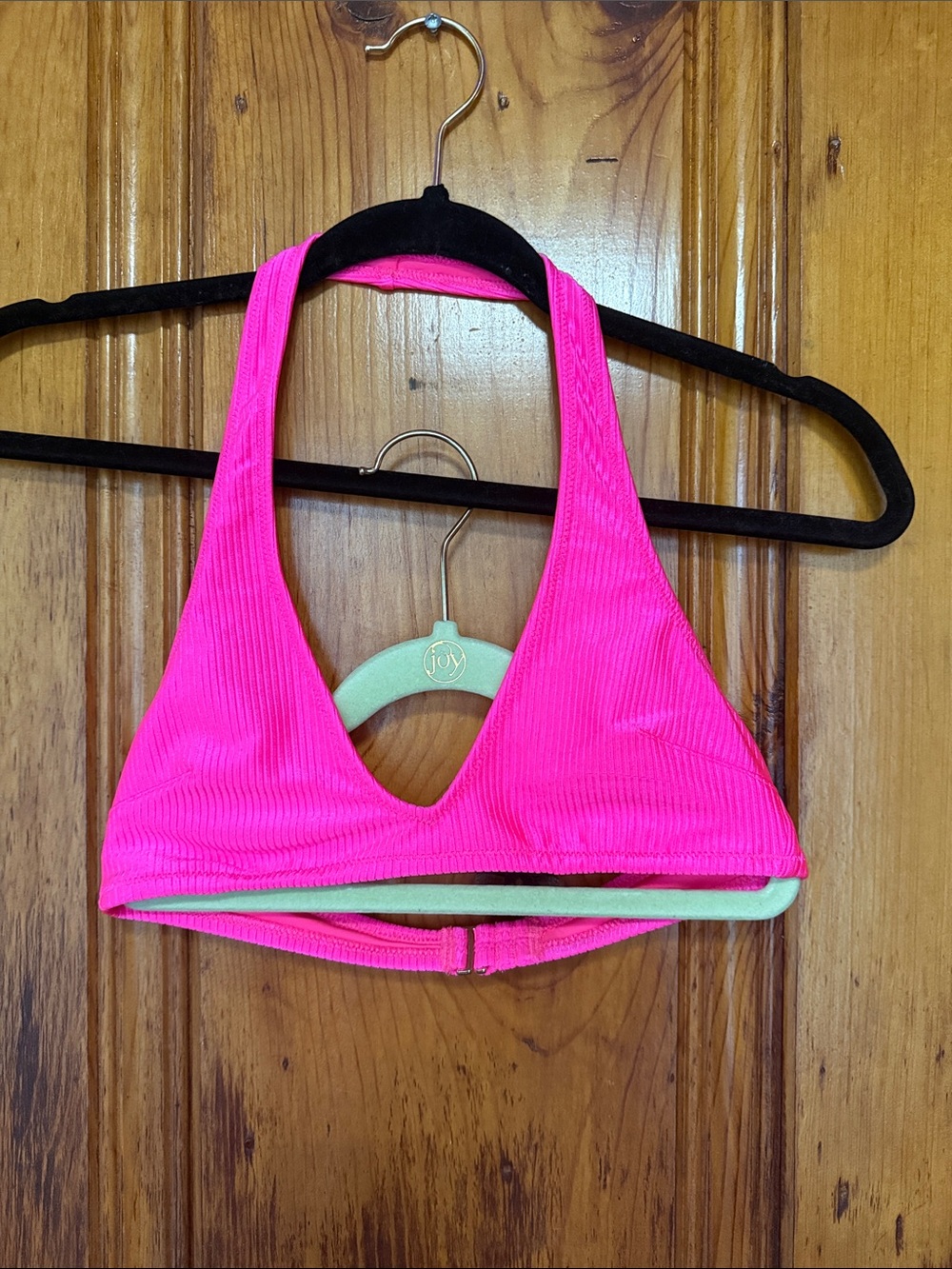 aerie Neon Pink Ribbed Halter Bikini Top